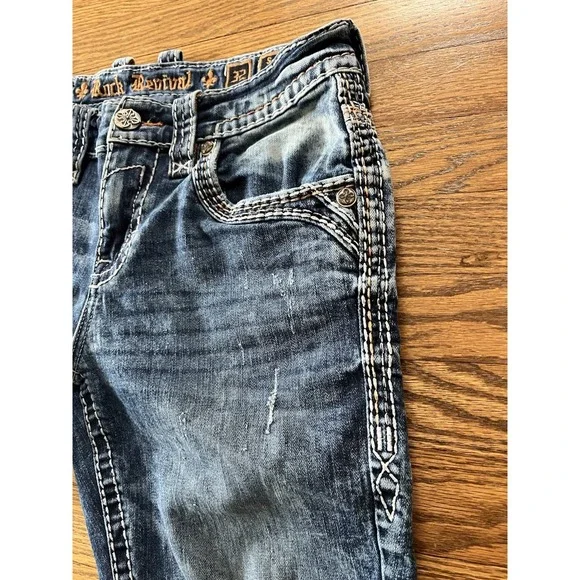 Rock Revival Jeans Men's 32x30 Selwyn Leather Insert Star Slim Taper Distressed - Picture 8 of 16